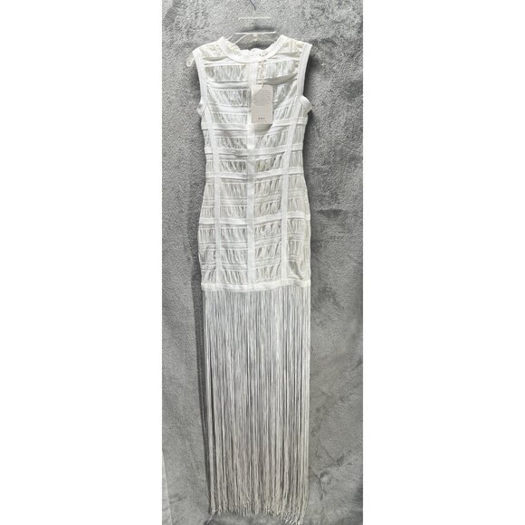 Mew mews Statement Dress S White Fringe Flapper Body Con Great Gatsby 20s NWT - Picture 1 of 5